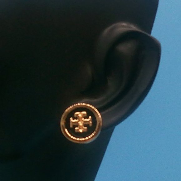 Kira Circle Stud Enameled TB Logo Earrings - Picture 1 of 4